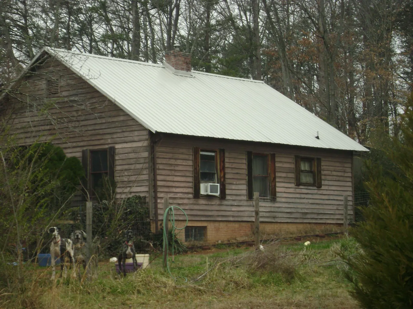 White metal roof on an old wood sided farmhouse, from a Asphalt Shingle Roof Repair job in Prudence Island